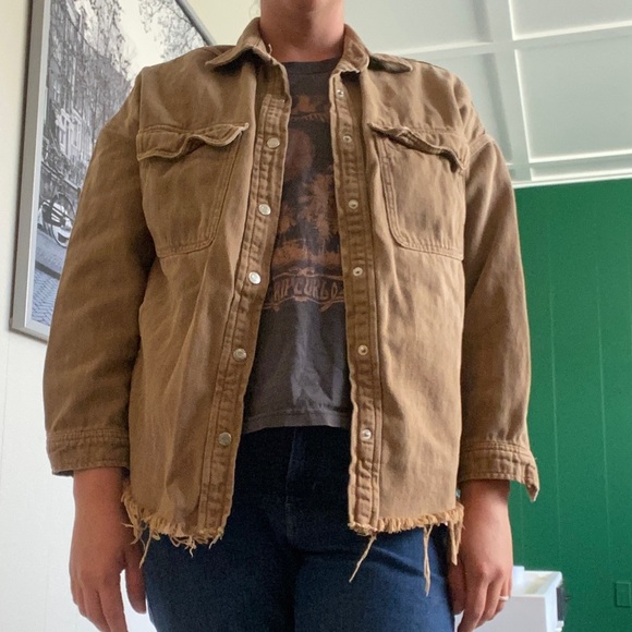 Mavi ⭐️Host Pick⭐️ Boyfriend Brown Western Distressed Hem Jean Jacket - Picture 6 of 6